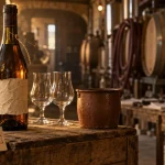 Armagnac lannepax gers : bouteille ambrée en chai, vieux millésimes