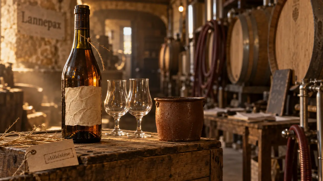 Armagnac lannepax gers : bouteille ambrée en chai, vieux millésimes