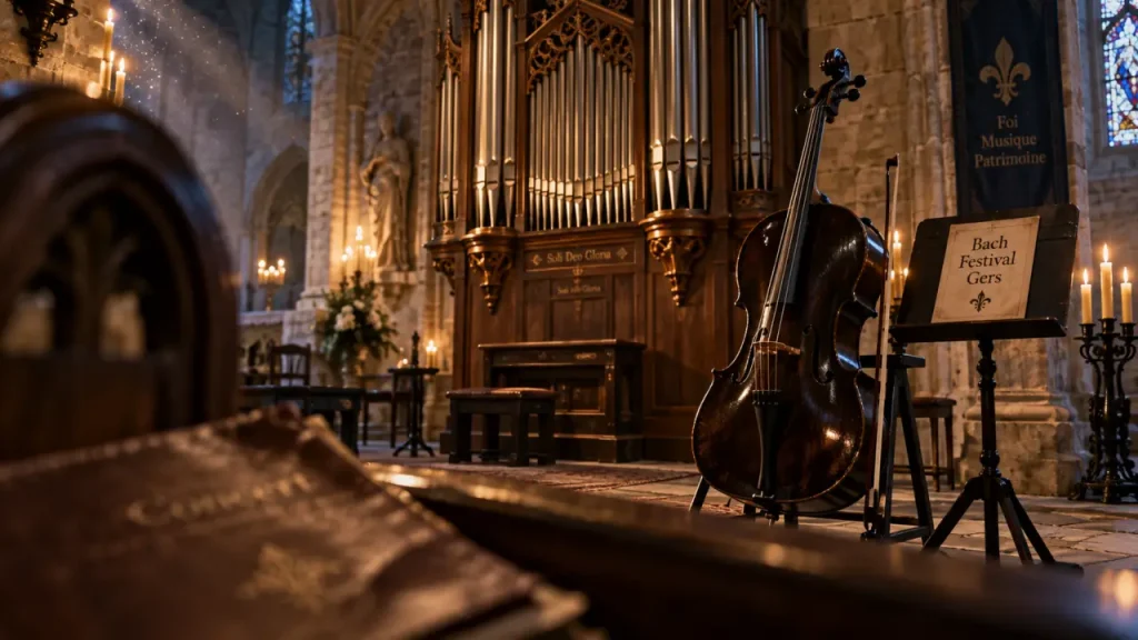 Bach Festival Gers : église du Gers avec orgue et violoncelle pour concert de Bach