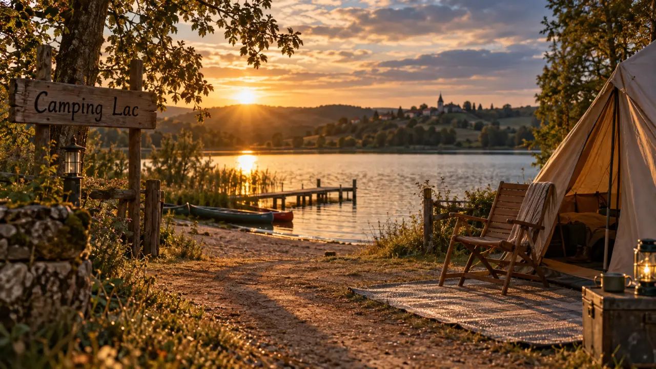 Camping dans le Gers avec lac : plage et pêche au golden hour