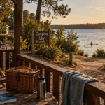 Camping de l Uby au lac : terrasse au bord de l eau