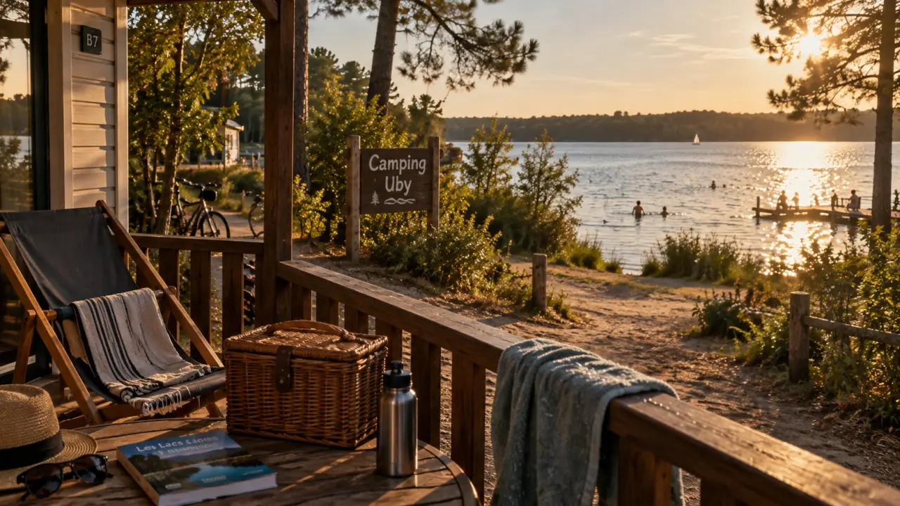 Camping de l Uby au lac : terrasse au bord de l eau