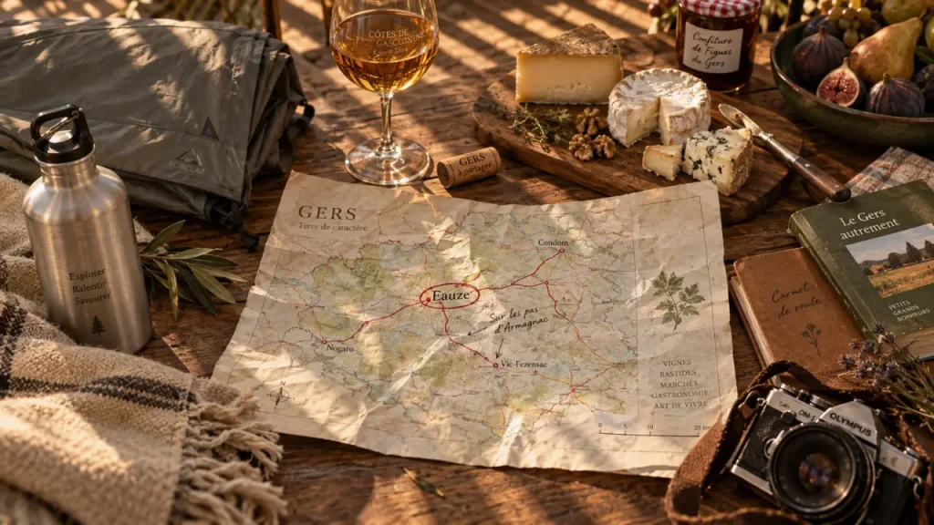 Camping eauze : carte du Gers vers villages, marchés et baignades