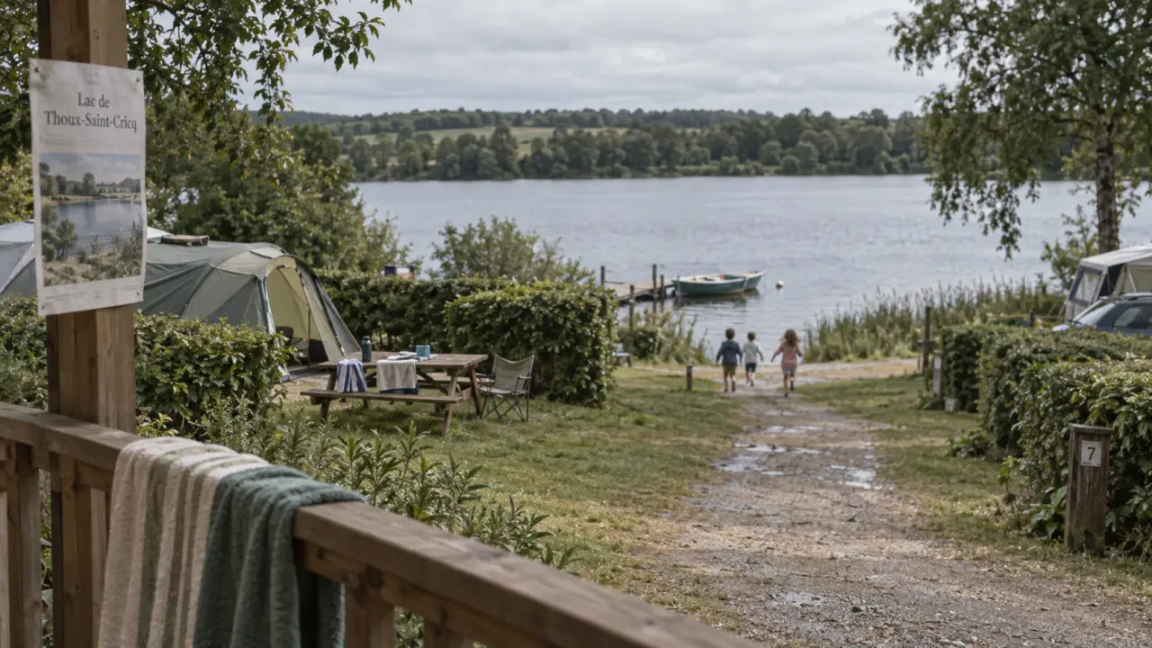 Camping Thoux près du lac de Thoux-Saint-Cricq, tente et barque