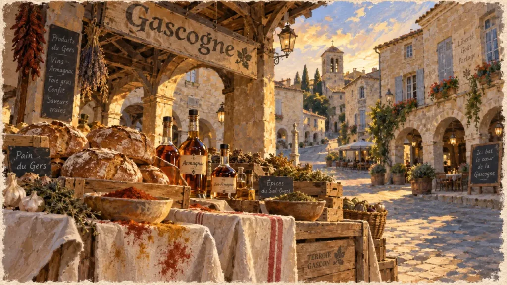 Gascone en Gascogne : marché gersois et villages, panneau « Gascogne »