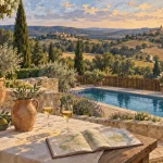 Gite de charme Gers : terrasse en pierre et piscine