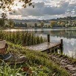 lac des trois vallons à L’Isle-Jourdain, passerelle et sentier au bord de l’eau