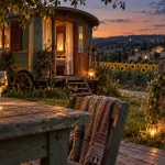 Logement insolite Gers : roulotte au bord des tournesols