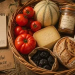 Marché eauze : panier de produits gersois sur un étal