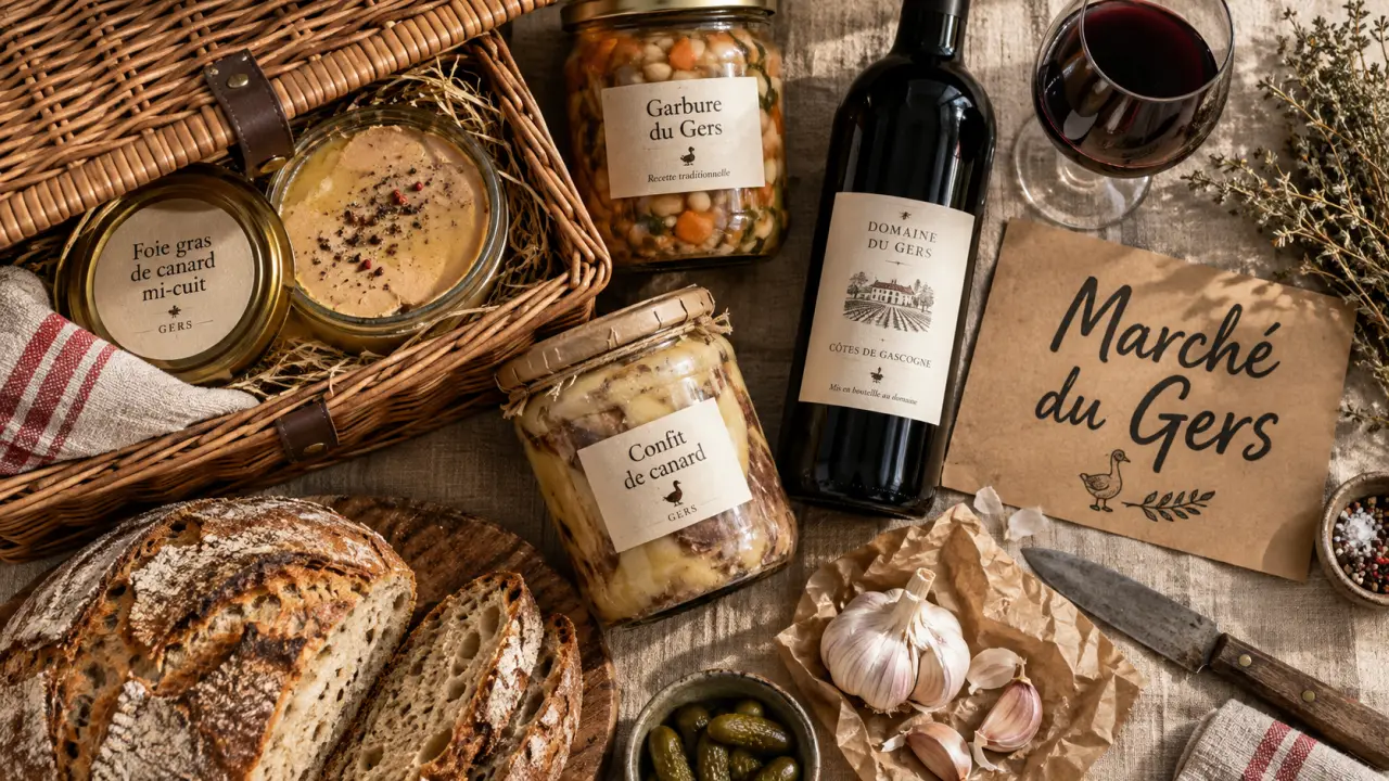 Marché gers dimanche à Gimont : foie gras, confit et vin