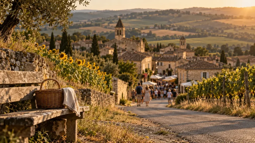 Balade dans le Gers ce week end : village et vignes au coucher du soleil