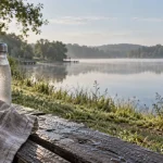 Barbotan lac : serviette au bord du Lac de l’Uby près de Cazaubon
