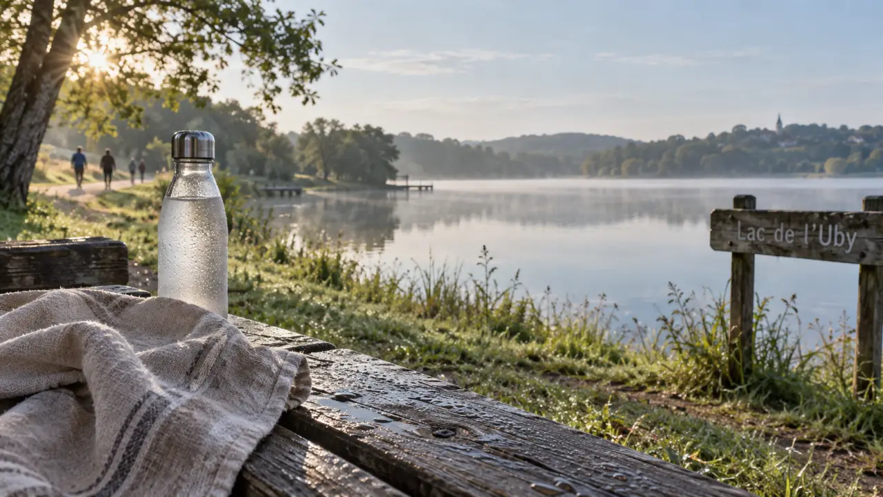 Barbotan lac : serviette au bord du Lac de l’Uby près de Cazaubon