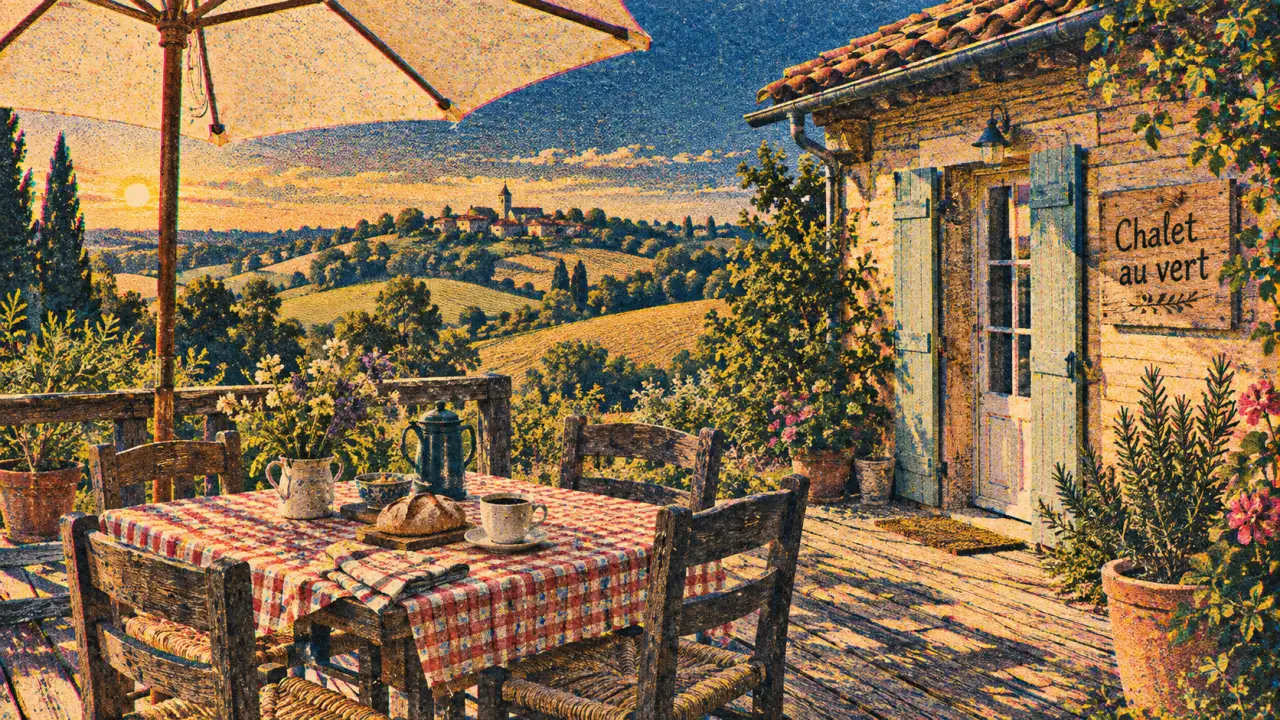 Chalet gers au calme, terrasse avec vue sur le Gers