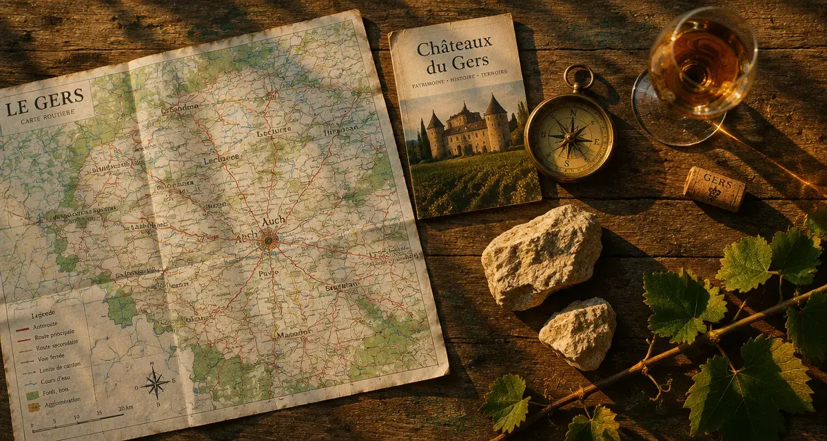 Chateaux du gers a visiter : pierres blondes, Armagnac et villages fortifies sur carte