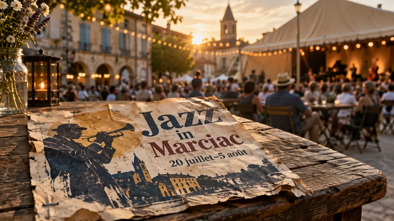 Festival Marciac Gers Jazz in Marciac 2026, affiche froissée sur table