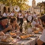 Fetes gers : tablée et banda sur une place du Gers