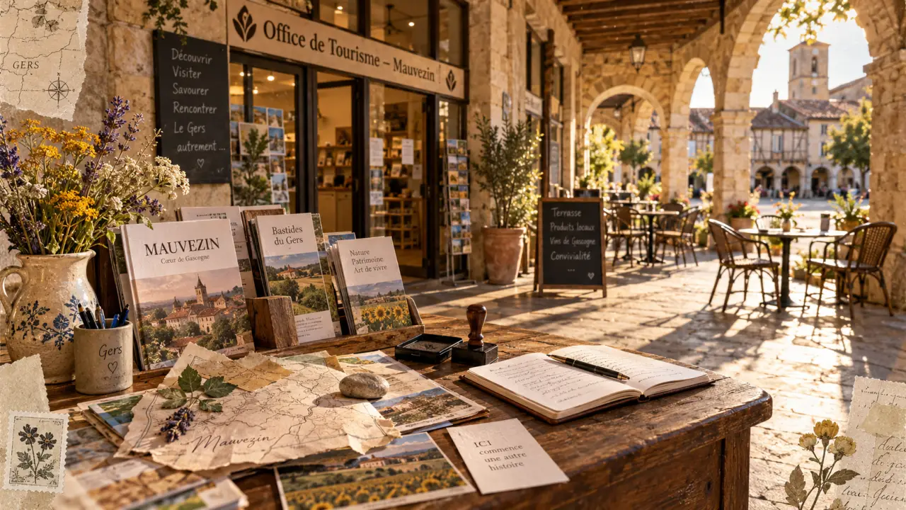 Mauvezin Gers office de tourisme sous les arcades, accueil et brochures