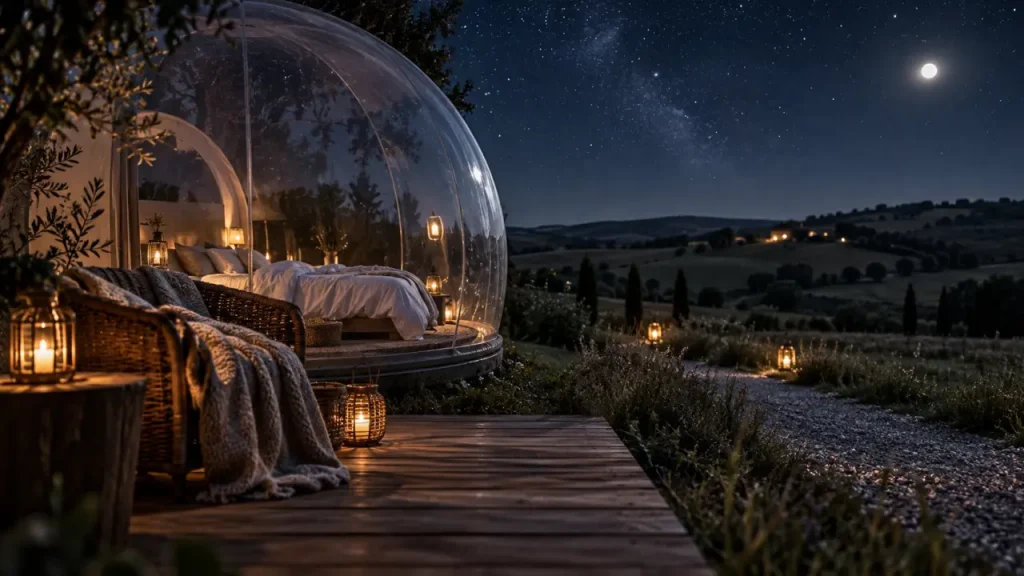Nuit dans une bulle occitanie : ciel noir en Gers