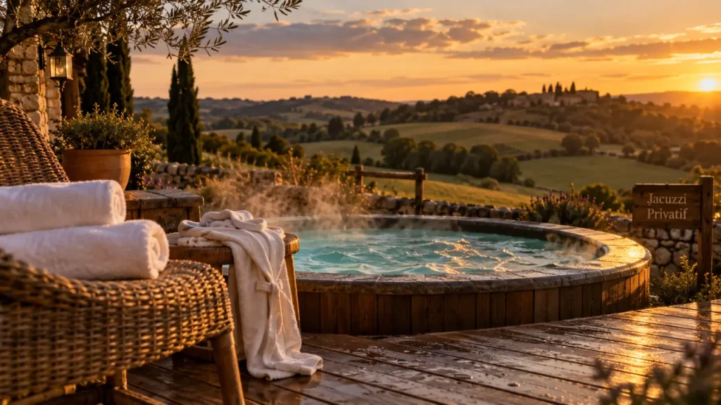 Nuit insolite avec jacuzzi privatif gers, terrasse et bain chaud fumant