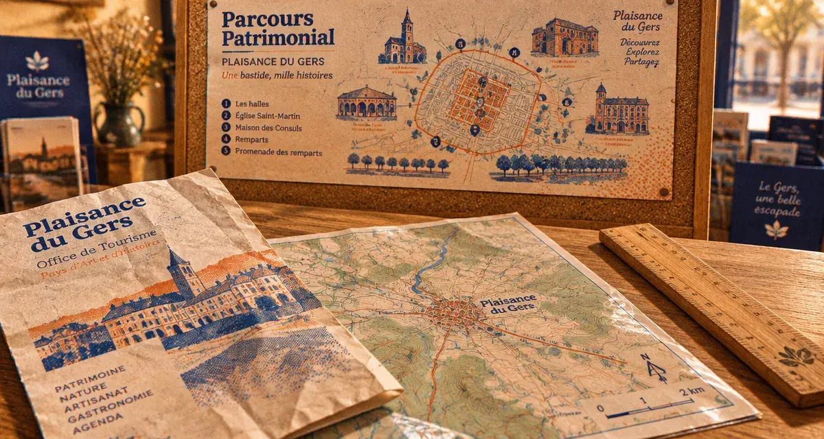 Office de tourisme Plaisance du Gers : comptoir, cartes et parcours bastide