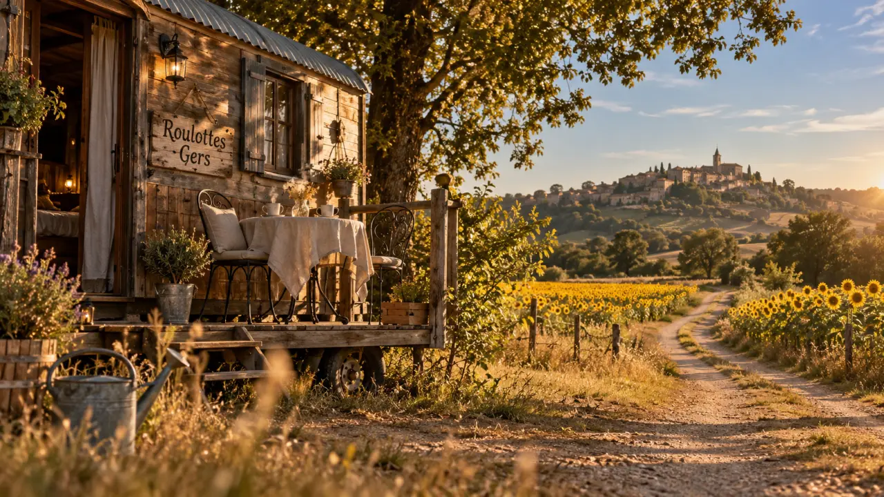 Roulotte dans le Gers avec terrasse privative, roulottes gers au vert