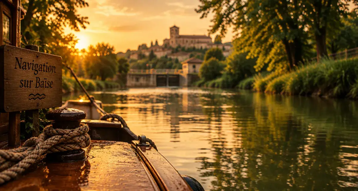 Tourisme fluvial gers sur la Baïse : bateau, écluse et bastide