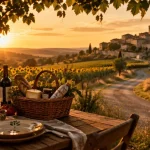Visite gers tourisme : route gersoise vers une bastide, table gasconne au golden hour