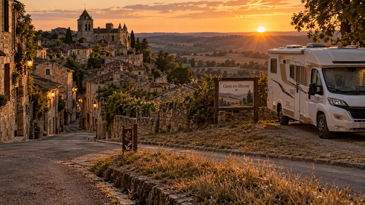 Visiter le Gers en camping-car : camping-car près d’une bastide