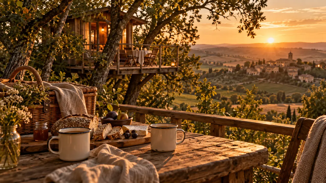 Week end insolite en amoureux gers : cabane et terrasse au coucher du soleil